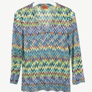 Missoni 90's Vintage Blue Chevron Knit 3/4 Sleeve Top